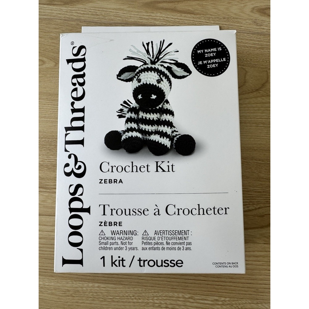 Loops & Threads Zebra (Zoey) Crochet Kit Yarn Fiberfill 4.25mm Hook MPN 738788